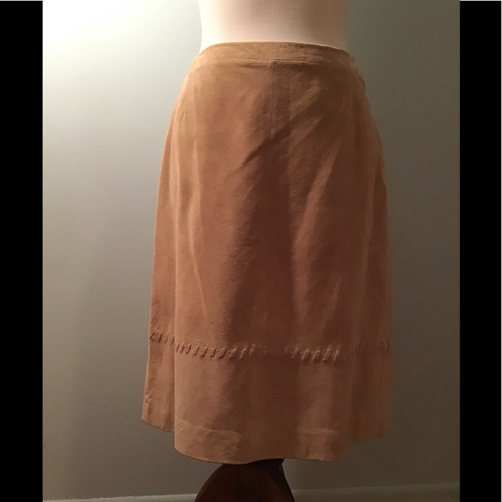 Vintage August Silk Logic skirt beige tan suede 4